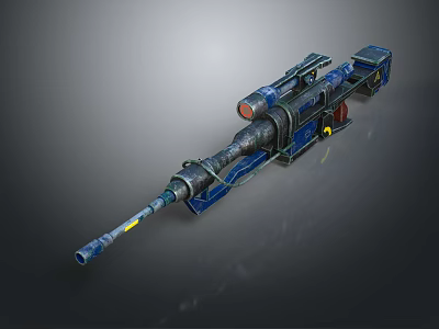 Detailed Blue Black Weapon Featuring Long Barrel Scope And Mechanical Parts 3d model