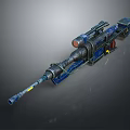 Detailed Blue Black Weapon Featuring Long Barrel Scope And Mechanical Parts