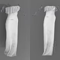 Elegant White Off Shoulder Long Dress With Ruffle Details And Flowy Fabric