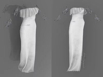 Elegant White Off Shoulder Long Dress With Ruffle Details And Flowy Fabric 3d model