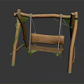 Wooden Swing Playground Equipment With Wooden Frame Rope Suspension And Green Vines