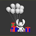 White Balloons And Rabbit Doll With Colorful Gift Boxes On Black Surface