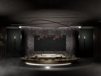 Modern Luxury Sales Office Interior With Large Art Painting And Curved Chandelier 3d model