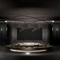 Modern Luxury Sales Office Interior With Large Art Painting And Curved Chandelier