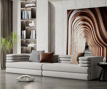 Modern double sofa multi-seat fabric sofa 3d model