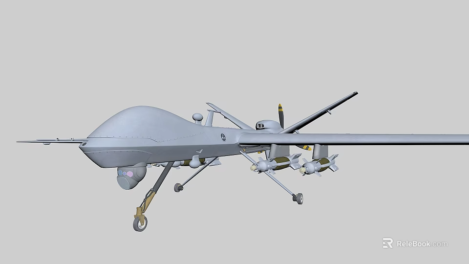 Military Fighter Drone Featuring Gray Body Long Wings Mounted Missiles and Landing Gear 3d model 