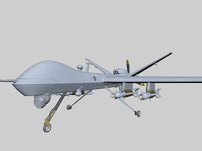Military Fighter Drone Featuring Gray Body Long Wings Mounted Missiles and Landing Gear 3d model