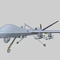 Military Fighter Drone Featuring Gray Body Long Wings Mounted Missiles and Landing Gear