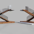 Modern Stairs Interior Design With Wooden Steps Glass Railings And Platforms