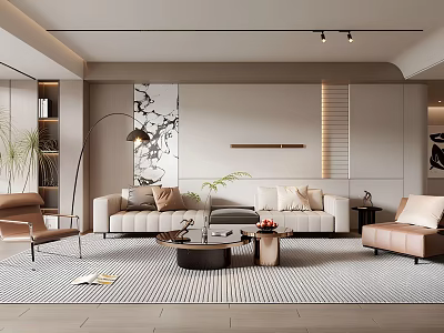 Modern Living Room Interior With Sofa Armchair Coffee Table And Decorative Elements 3d model
