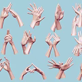 Woman's Hands Displaying Diverse Gestures Against Light Blue Background