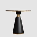 Round Marble Top Side Table With Gold Trim And Black Conical Base 3d model