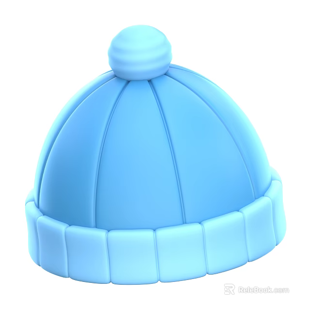 Blue Knitted Beanie Hat With Pom Pom And Ribbed Edge For Winter Warmth 3d model 