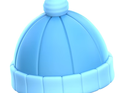 Blue Knitted Beanie Hat With Pom Pom And Ribbed Edge For Winter Warmth 3d model