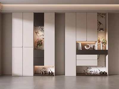 Modern Sleek Shoe Cabinet With Multiple Storage Spaces And Decorative Ornaments 3d model