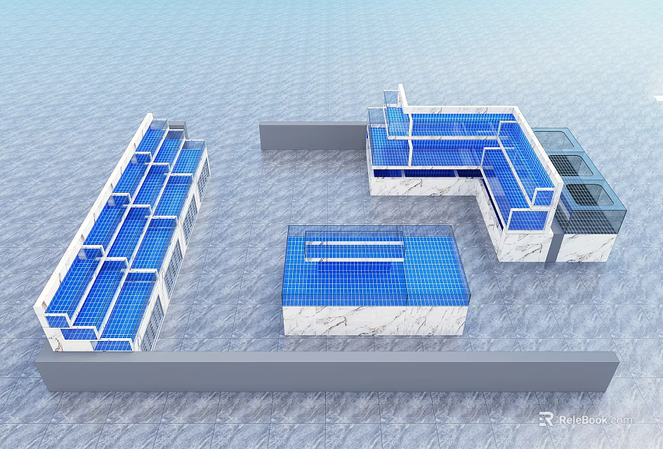 Modern Architectural Model Featuring Blue Roof White Walls And Gray Base 3d model 