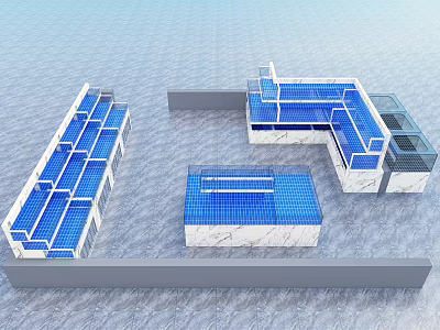 Modern Architectural Model Featuring Blue Roof White Walls And Gray Base 3d model