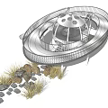 Outdoor Circular Playground Equipment With Metal Frame Dome Top And Natural Rocks Grass