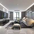 Modern Living And Dining Room Interior With Sofa TV Wall And Floor To Ceiling Window