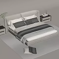 Modern Double Bed With Black White Bedding Nightstands Green Plant And Woven Rug