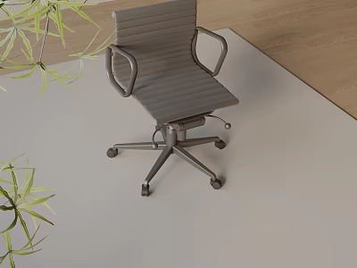Gray Office Chair With Armrests Striped Design Wheels And Green Plant 3d model