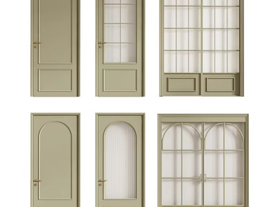 Light Green Hinged Doors With Various Glass Panel And Arched Top Designs 3d model