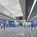Modern Subway Station Interior With Pedestrians And Lighting 3d model