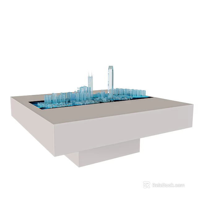 White Square Display Stand With Blue City Model And Skyscrapers 3d model 