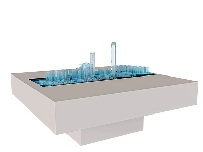 White Square Display Stand With Blue City Model And Skyscrapers 3d model