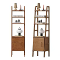 Wooden Decorative Cabinet With Multiple Shelves Displaying Books Decorative Items And Lamp