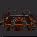Traditional Chinese Ritual Platform With Decorative Pillars Carved Patterns And Red Lanterns