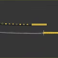 Traditional Katana With Black Yellow Sheath And Brass Hilt On Reflective Surface
