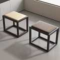 Modern Minimalist Stools With Beige Brown Leather Seats And Black Wooden Frames