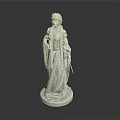 Woman Statue with Long Hair in Robe Holding Object on Base White Background