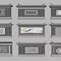 Traditional Chinese Scenic Wall Designs With Gray Brick Panels And Carved Roof Details