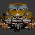 Vintage Yellow Rusty Car With Exposed Engine And Modified Wheels Design 3d model