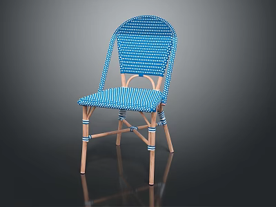 Blue And White Striped Woven Leisure Chair With Wooden Frame For Patio Use 3d model