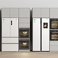 Modern White And Gray Refrigerators And Freezers With Kitchen Cabinets And Ovens