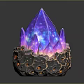 Vibrant Glowing Purple Crystal Sculpture With Rock Base And Red Highlights