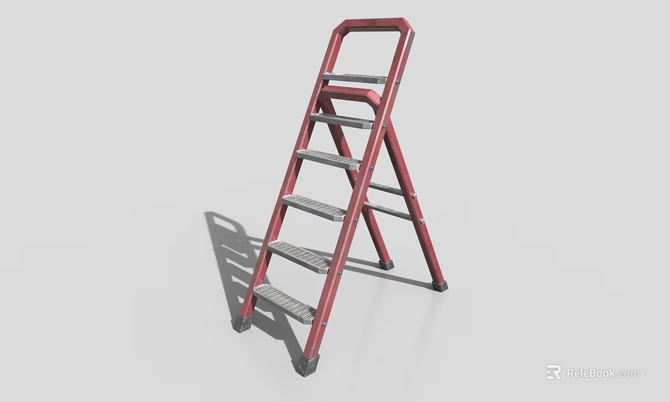 Red Metal Step Ladder With Five Steps And Stable Structure 3d model