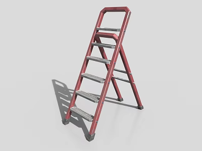 Red Metal Step Ladder With Five Steps And Stable Structure 3d model
