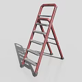 Red Metal Step Ladder With Five Steps And Stable Structure 3d model