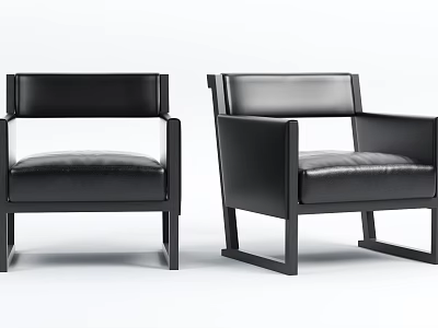 Modern Black Leather Accent Chairs With Sleek Armrests And Sturdy Wooden Legs 3d model