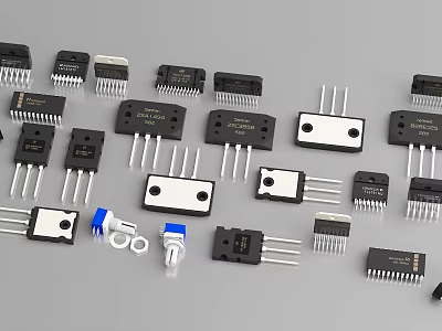 Various Types Of Electronic Components Including Chips Transistors And Integrated Circuits 3d model