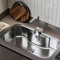 Stainless Steel Double Bowl Sink In Modern Kitchen With Faucet And Cutting Board