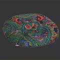 Round Decorative Cushion with Colorful Intricate Bohemian Patterns and Butterfly Designs