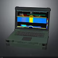 Rugged Green Industrial Laptop Showing Colorful Technical Data Charts On Screen
