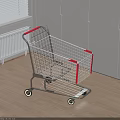 Public Facility Shopping Cart With Silver Metal Frame Red Handles Side Rails And Wheels