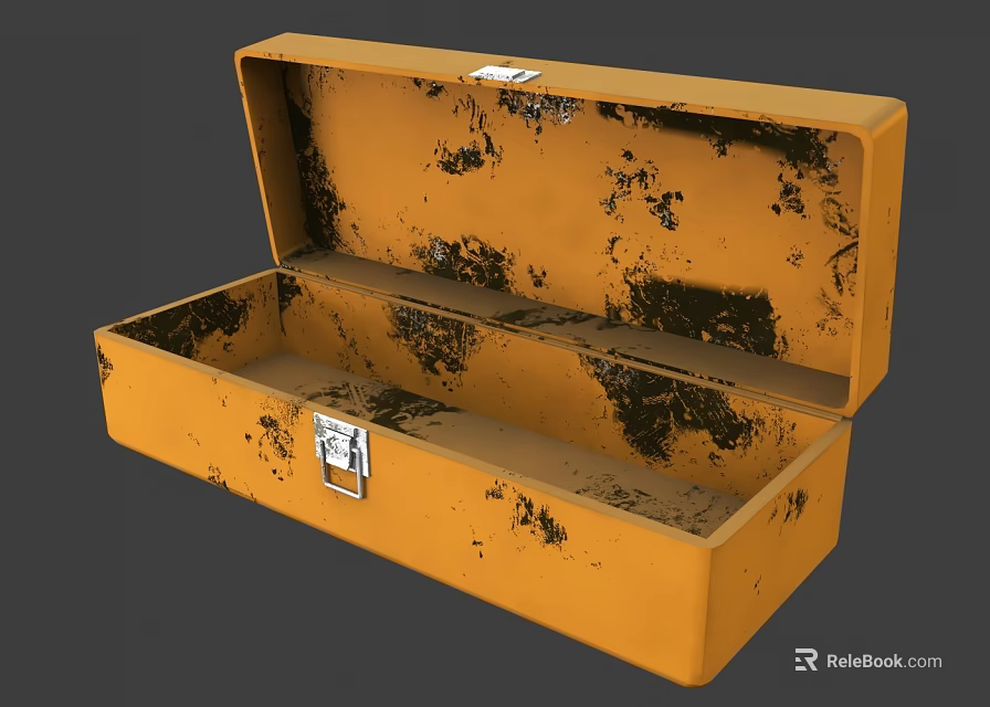Rustic Yellow Metal Hardware Toolbox Open With Empty Interior And Lock 3d model 