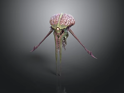 Alien Game Movie Character 3D Render With Glowing Eyes Purple Green Tentacles And Exoskeleton Structure 3d model